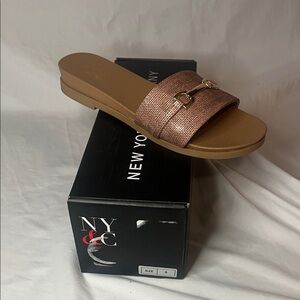 New York & Company Women's Brown Slide Sandals